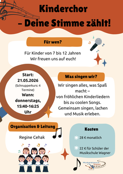 Kinderchor Koblenz (7-12 J.), Schützenstr. 9-11 // Ab 20.08.2026 // Donnerstags 15:40-16:25 bei Regine Cehak
