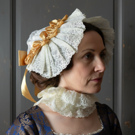 Spitzen/Batist Haube „Fleurette“  -  Lace/Batiste Cap „Fleurette“