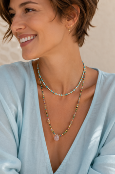 Collier en Pierre de Lune & Tourmaline multicolore