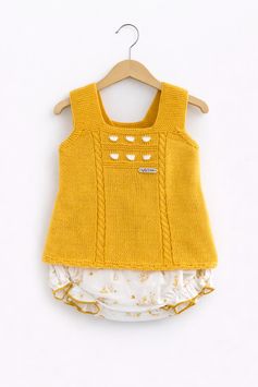 VISI Babyset in Senfgelb mit Strickoberteil und gemusterter Bloomer Nr.OMS26/25