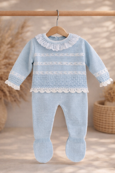 Felicia Preemie-Set blau mit Rüschenkragen–2-teilig Nr.874
