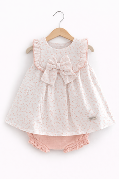 VISI Babyset in Rosa mit gemustertem Oberteil und Strickbloomer Nr.OMS26/23