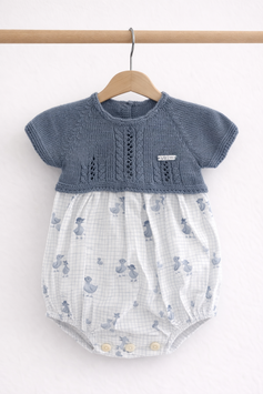 VISI Baby-Romper in Blau mit Strickoberteil und Entenmuster Nr.RSJ26/04