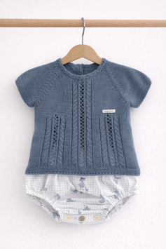 VISI Babyset in Blau mit Strickoberteil und gemusterter Bloomer Nr.OJS26/15