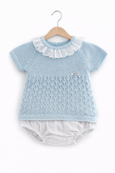 VISI Babyset in Hellblau mit Strickoberteil und weißer Bloomer Nr.OMS26/21