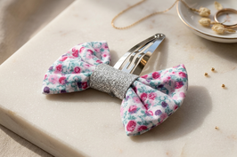 Barrette noeud liberty mauve rose argenté
