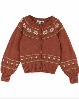 EMILE & IDA Cardigan jacquard marguerite bois de rose