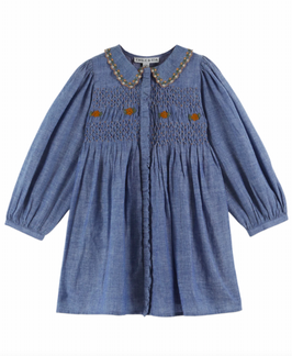 EMILE & IDA Robe smockée chambray