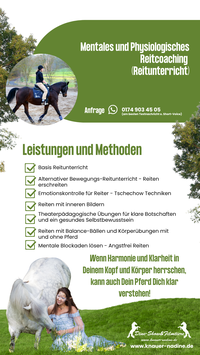 Mentales und Physiologisches Reitcoaching (Reitunterricht) oder auch Unterricht am Boden