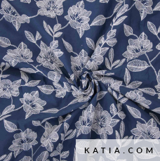 Voile de coton brodé bleu / blanc