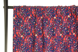 Viscose - Dark blue with little red flowers