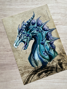 carte postale dragon bleu "le grimoire des dragons"