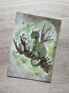 carte postale "le grimoire des dragons fées"dragon vert
