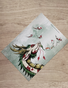 carte postale dragon des lacs "le grimoire des dragons, voyage en Asie"