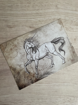 carte postale licorne blanche "le grimoire des licornes"