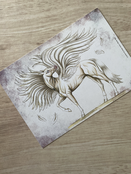 carte postale "le grimoire des étranges créatures" cheval ailé