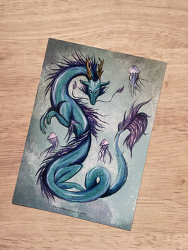 carte postale dragon bleu "le grimoire des dragons, voyage en Asie"