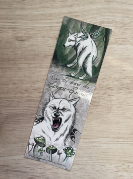 marque page loup vert "sur les traces des loups-garous"