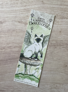 marque page chat vert "chats, charmes et sorcelleries"