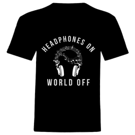 T-shirt Unisex - Headphones On World Off - Zwart - 100% Katoen