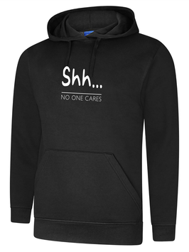 Hooded Sweater - Shh... No One Cares - Black - 80% Cotton, 20% Polyester