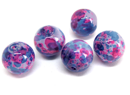 5 perles rondes en verre moucheté violet, rose, bleu - 12 mm - RWZ8