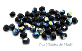 50 perles de Bohème à facettes noir JET AB - 4 mm - RWF18