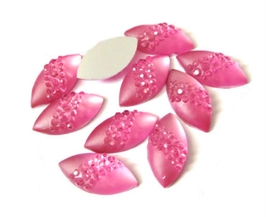 5 cabochons ovales rose givré synthétique 16 x 8 mm - CCW68