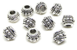 10 perles en métal argenté gros trous - RWZ56