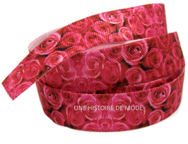 Ruban élastique imprimé roses rouges -  15 mm - EL17