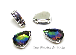 2 Strass gouttes à coudre multicolore - 10 x 14 mm