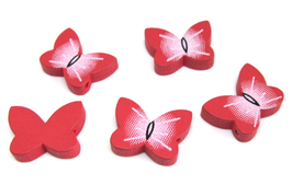 5 Perles en bois  papillon rouge - 20 x 14 mm - PB05