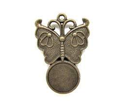 Pendentif support cabochon papillon en métal bronze  - RZZ139