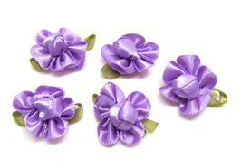 5 fleurs en tissu LILAS à coudre ou coller - F236