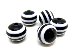 10 perles acrylique rayées noire et blanc - 10 mm - PP71
