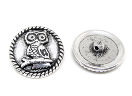 1 Bouton hibou en métal argenté vieilli - 21 mm - B014T