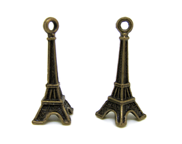 2 Breloques tour Eiffel en métal bronze - 28 x 7 mm - RZZ102