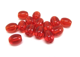 10 perles ovales en verre rouge transparent  - 8 x 6 mm - RWZ21