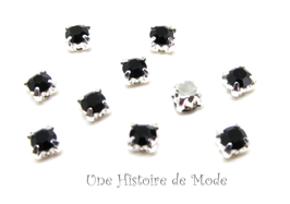 10 strass sertis à coudre noirs - 4 mm