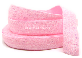 Ruban élastique rose pailletté 15 mm  ( au mètre )