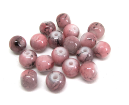 10 perles rondes en verre rose marbré 6 mm - RWZ3