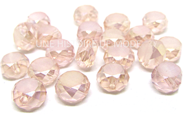 10 perles plates à facettes en cristal givré  rose clair irisé 7 mm - RTW1