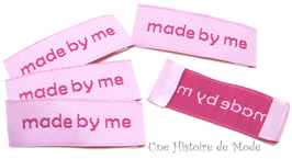 5 étiquettes en tissu " made by me " à coudre - 45 x 15 mm