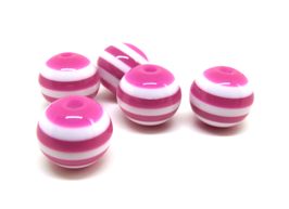 10 perles acrylique rayées rose et blanc  - 10 mm - PP70
