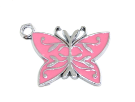 Breloque papillon en émail rose 30 x 21 mm - FFA4