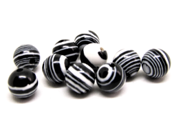 10 perles rondes en pierre malachite noir et blanc - 6 mm - V0E17