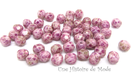 50 perles de Bohème à facettes FUCHSIA MARBRE OR  - RWF20