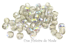 50 perles de Bohème à facettes gris irisé AB - 4 mm - RWF4