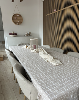 Tischdecke Musselin Sand Grid Weiss