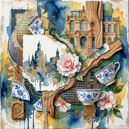Digitale 3D Collage "Porzellan - Geschichte - Chipindustrie IV", Gicleé auf 250g Papier seidenmatt